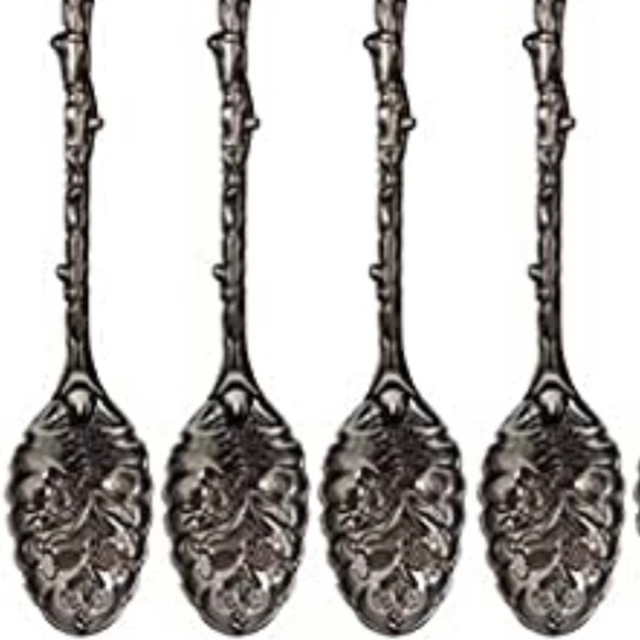 4 black tone Retro Coffee Spoons Crystal Alloy Spoons Vintage Carved Co… - Picture 2 of 4